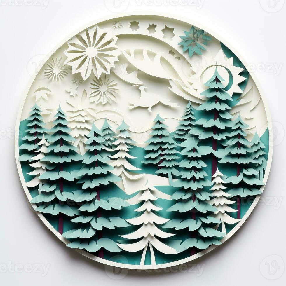 Christmas tree paper cut style white background high quality ai generated image photo