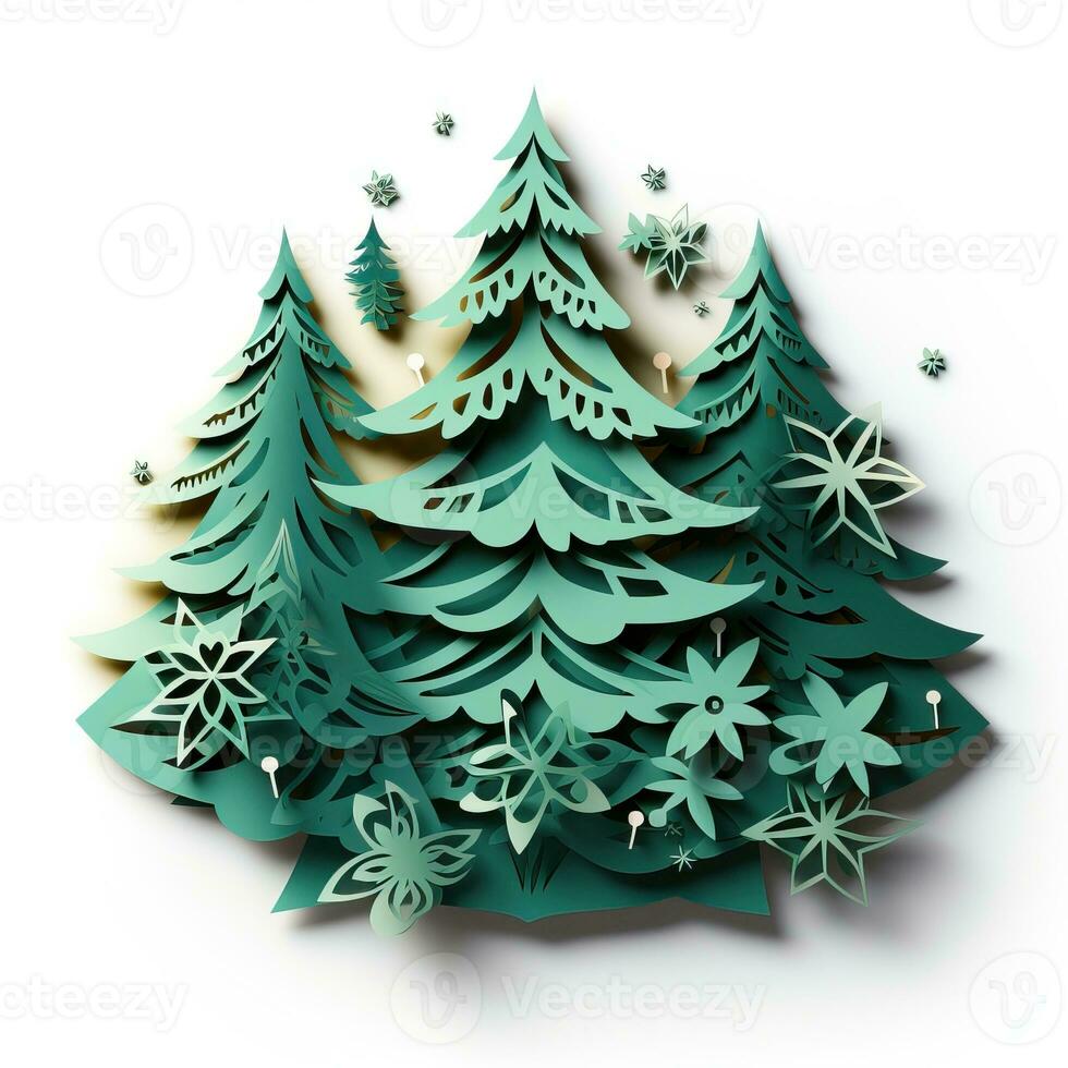 Christmas tree paper cut style white background high quality ai generated image photo