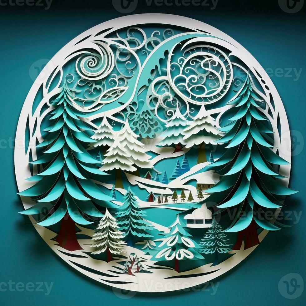 Christmas tree paper cut style high quality ai generated image photo