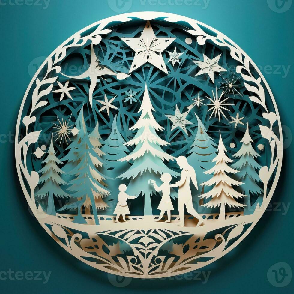 Christmas tree paper cut style high quality ai generated image photo