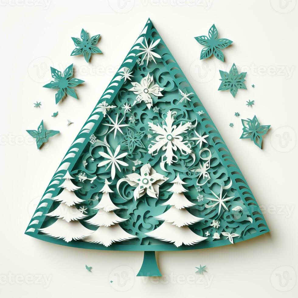 Christmas tree paper cut style white background high quality ai generated image photo