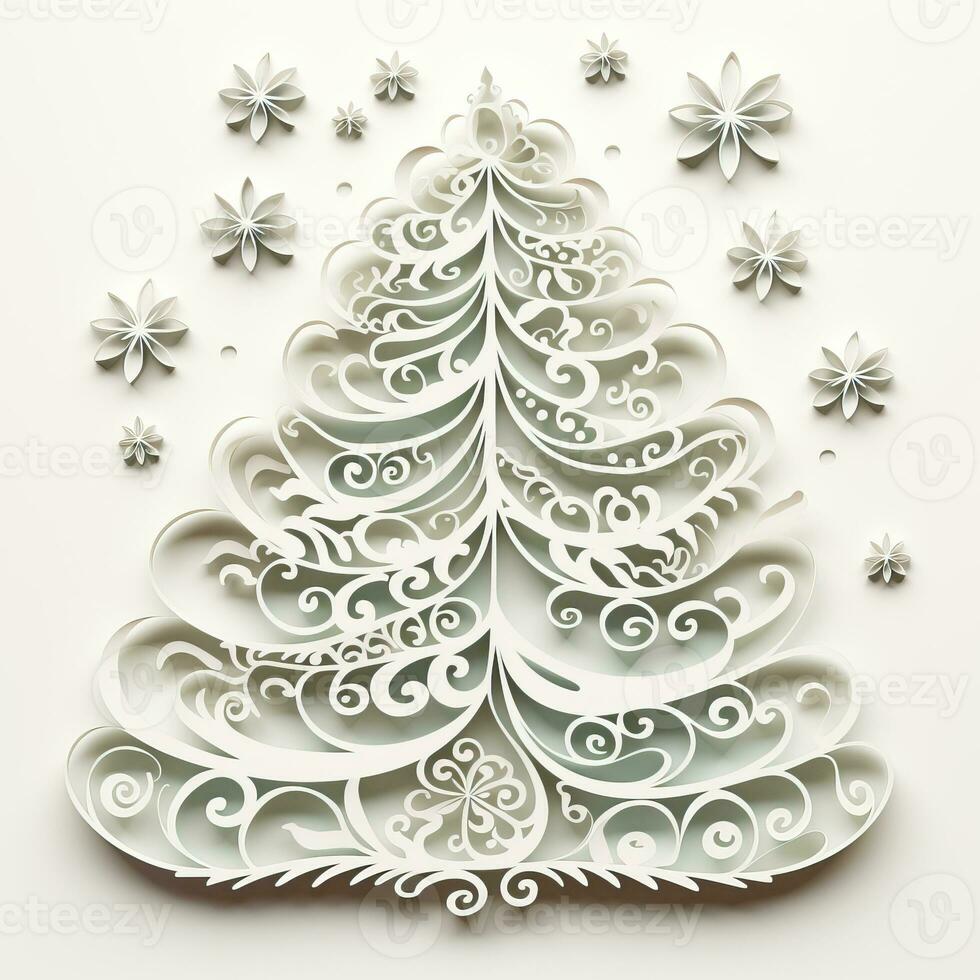 Christmas tree paper cut style white background high quality ai generated image photo