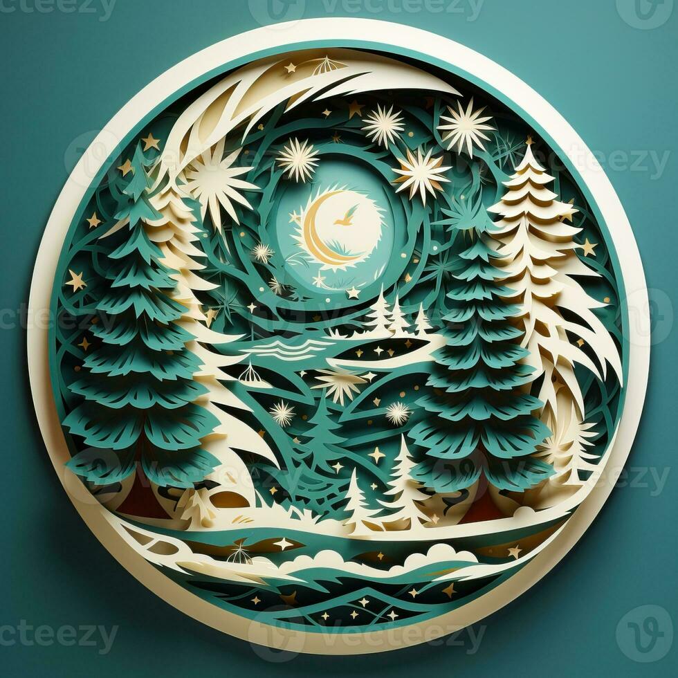 Christmas tree paper cut style high quality ai generated image photo