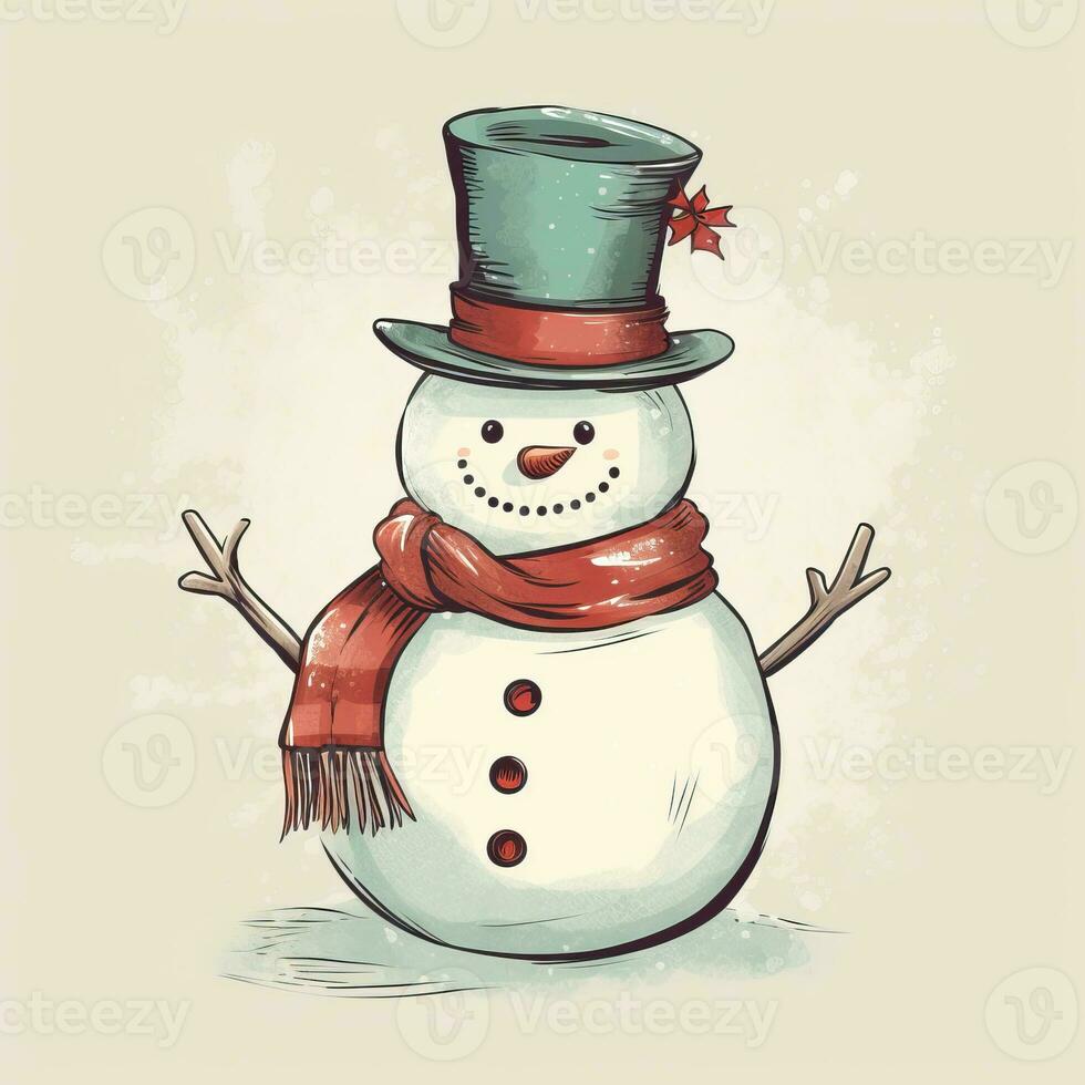 Snowman retro style white background high quality ai generated image photo