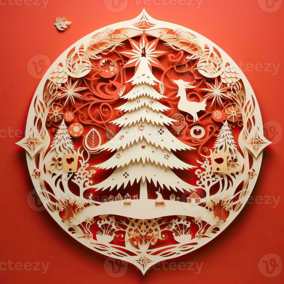 Christmas tree paper cut style high quality ai generated image photo