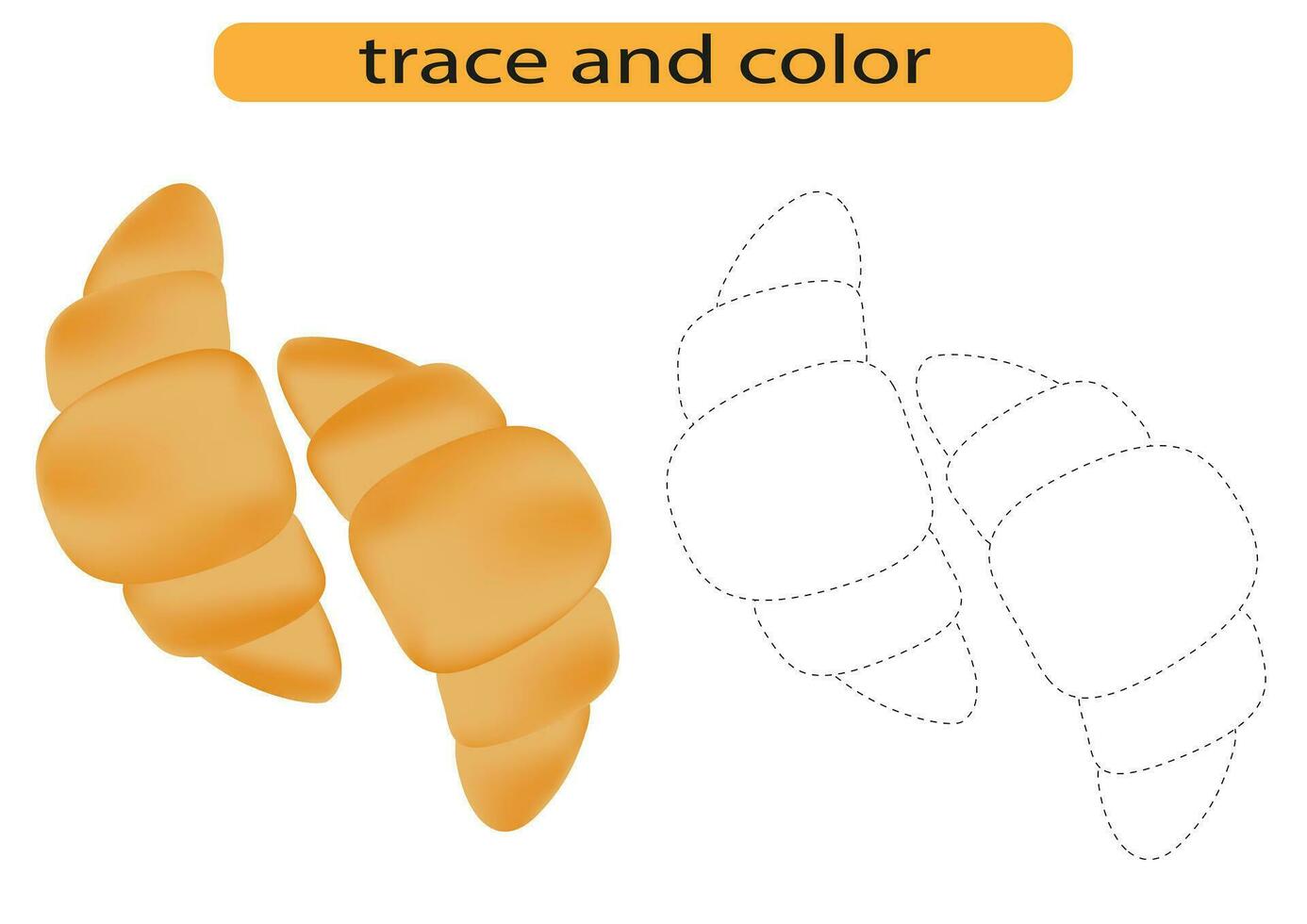 Tracing lines for children development, bright croissant French pastry, handwriting practice for children, vector