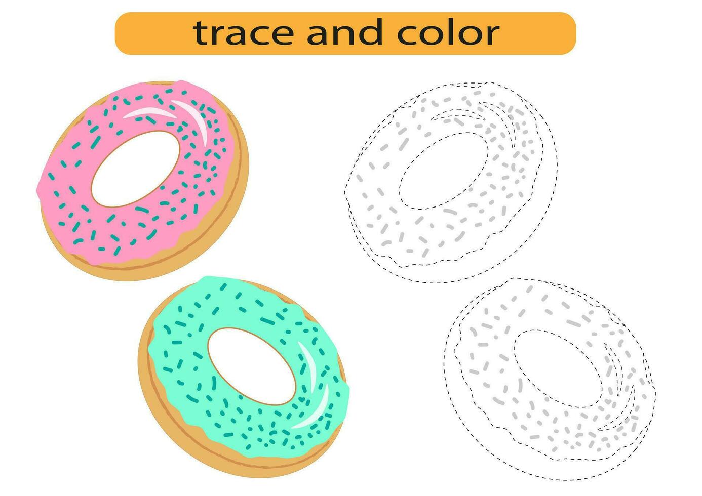 Tracing lines for children development, bright donut baking, handwriting practice for children, vector EPS10