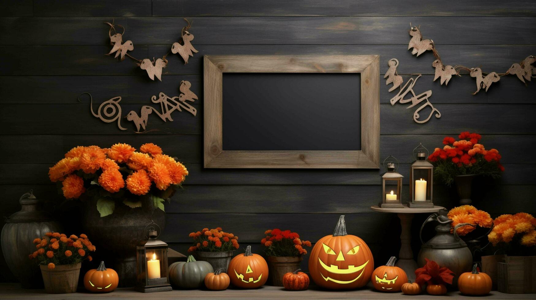 Halloween background with pumpkin and pumpkins, AI-generated photo