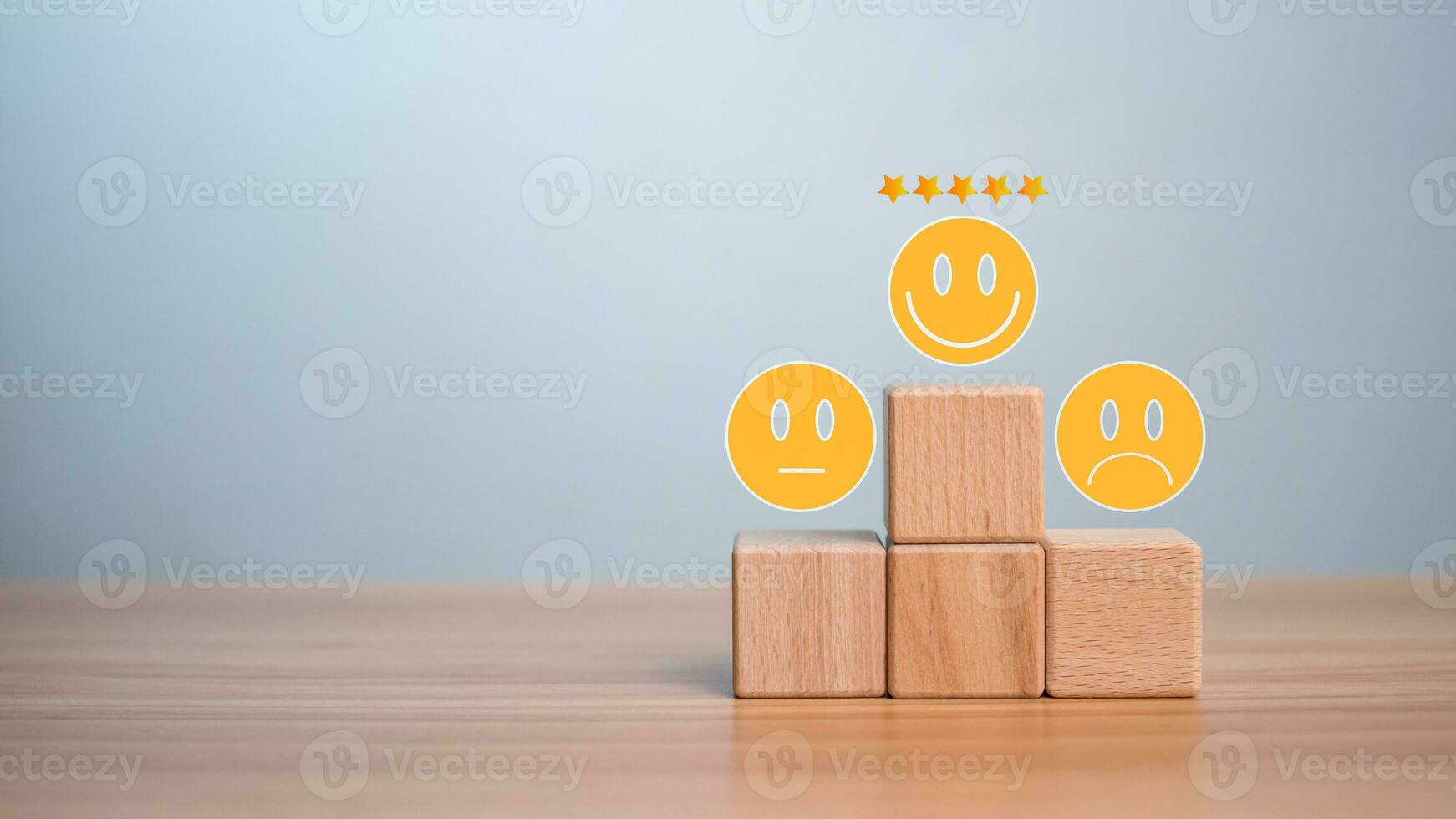 Human resources concept for leaders and team leaders. Business concept. Wooden blocks line up with smiling face icons. photo