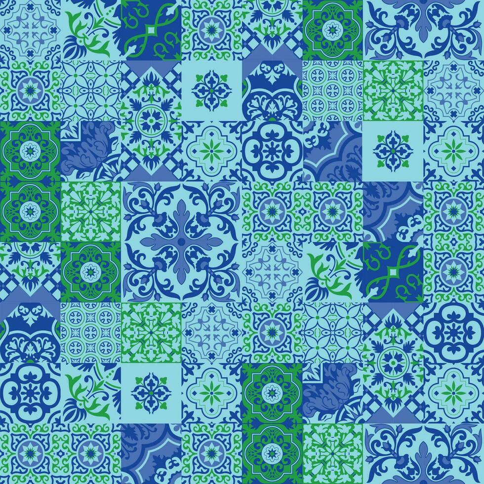 Portuguese or spanish retro old mosaic geometric tiles seamless pattern vector