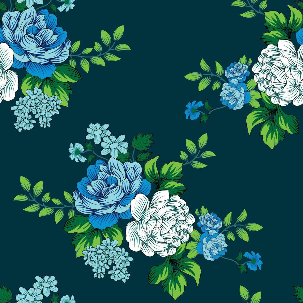 Cute floral pattern in the big flowers vector