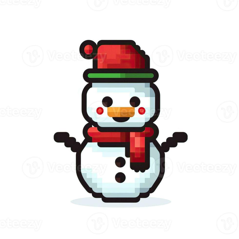 Simple cartoon pixel art Christmas Snowman high quality ai generated image photo