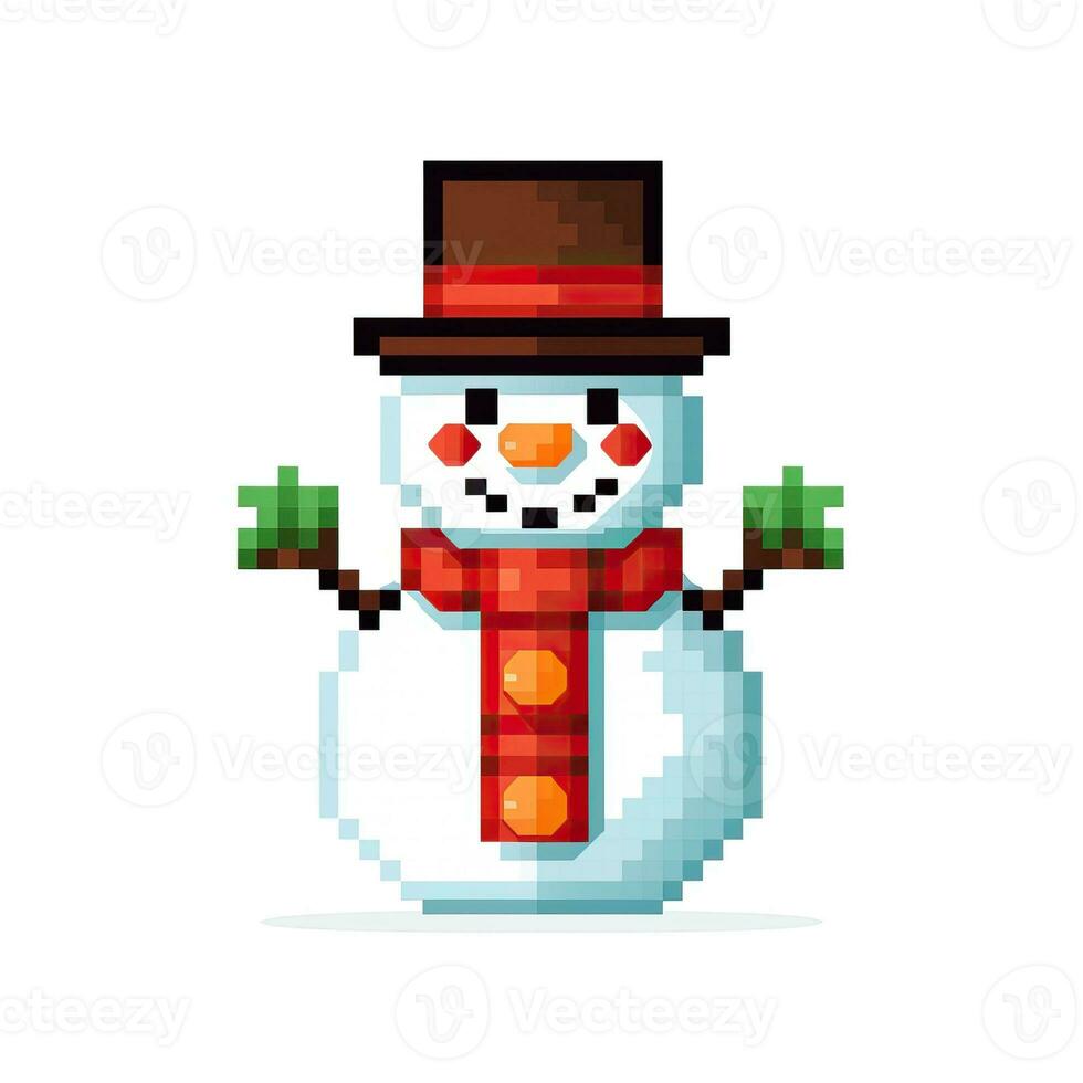 Simple cartoon pixel art Christmas Snowman high quality ai generated image photo