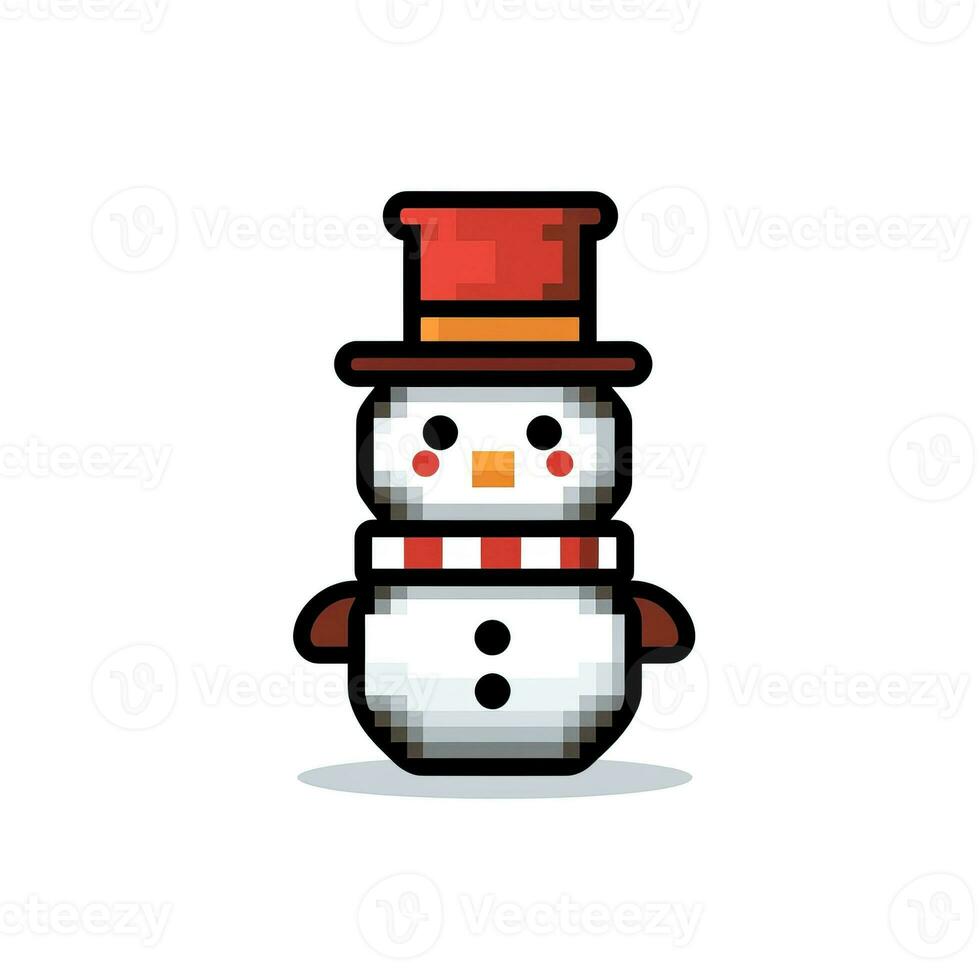 Simple cartoon pixel art Christmas Snowman high quality ai generated image photo