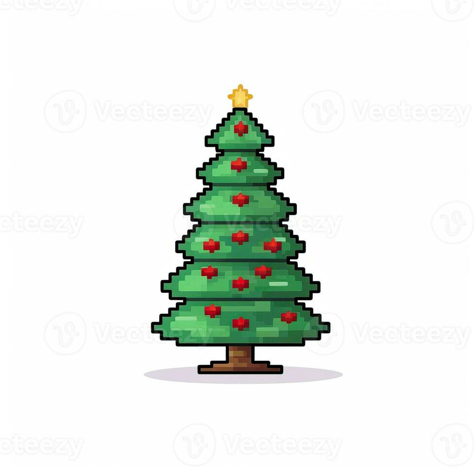 Simple cartoon pixel art Christmas tree high quality ai generated image photo