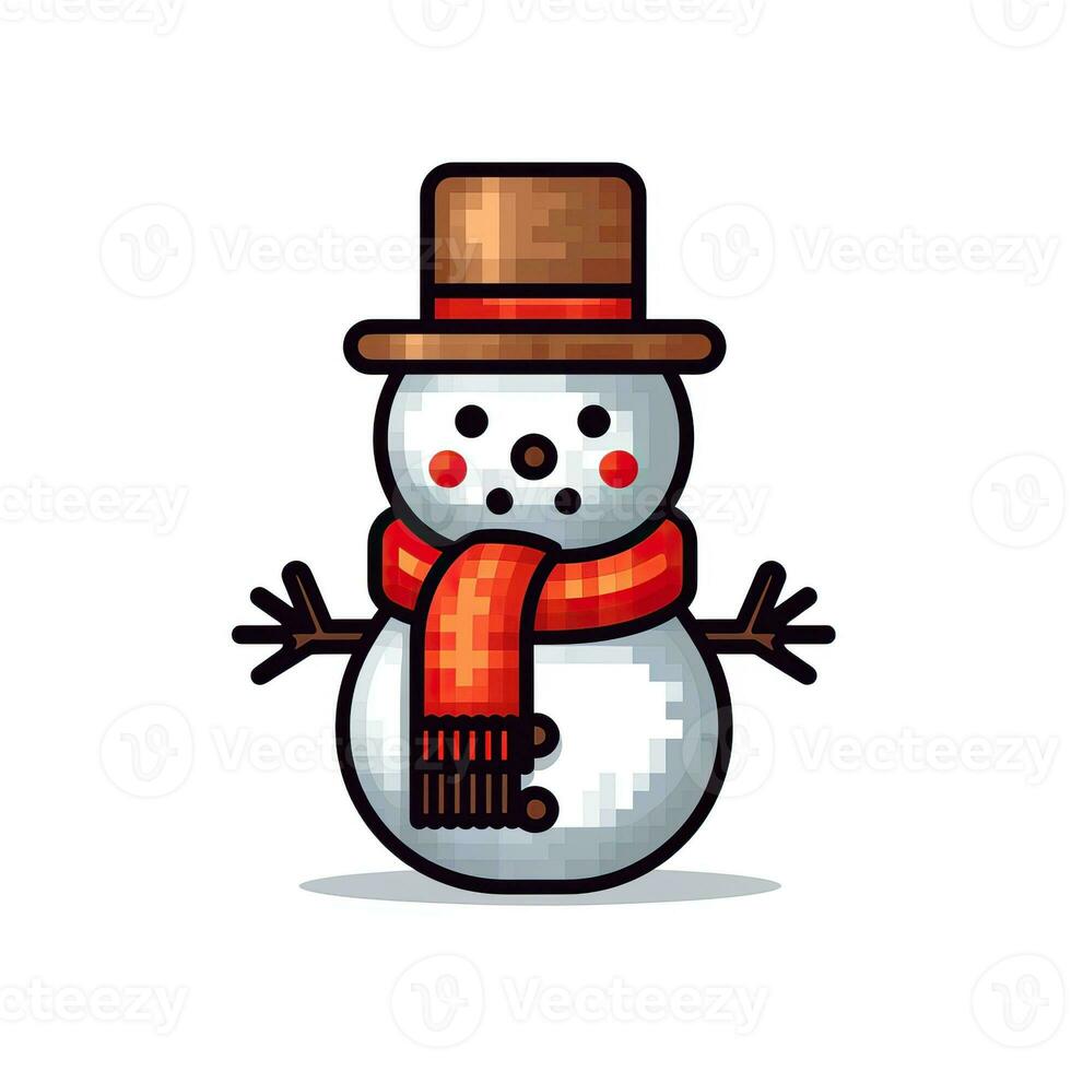 Simple cartoon pixel art Christmas Snowman high quality ai generated image photo