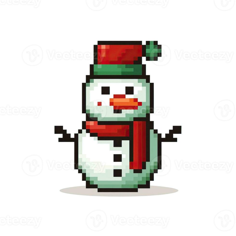 Simple cartoon pixel art Christmas Snowman high quality ai generated image photo