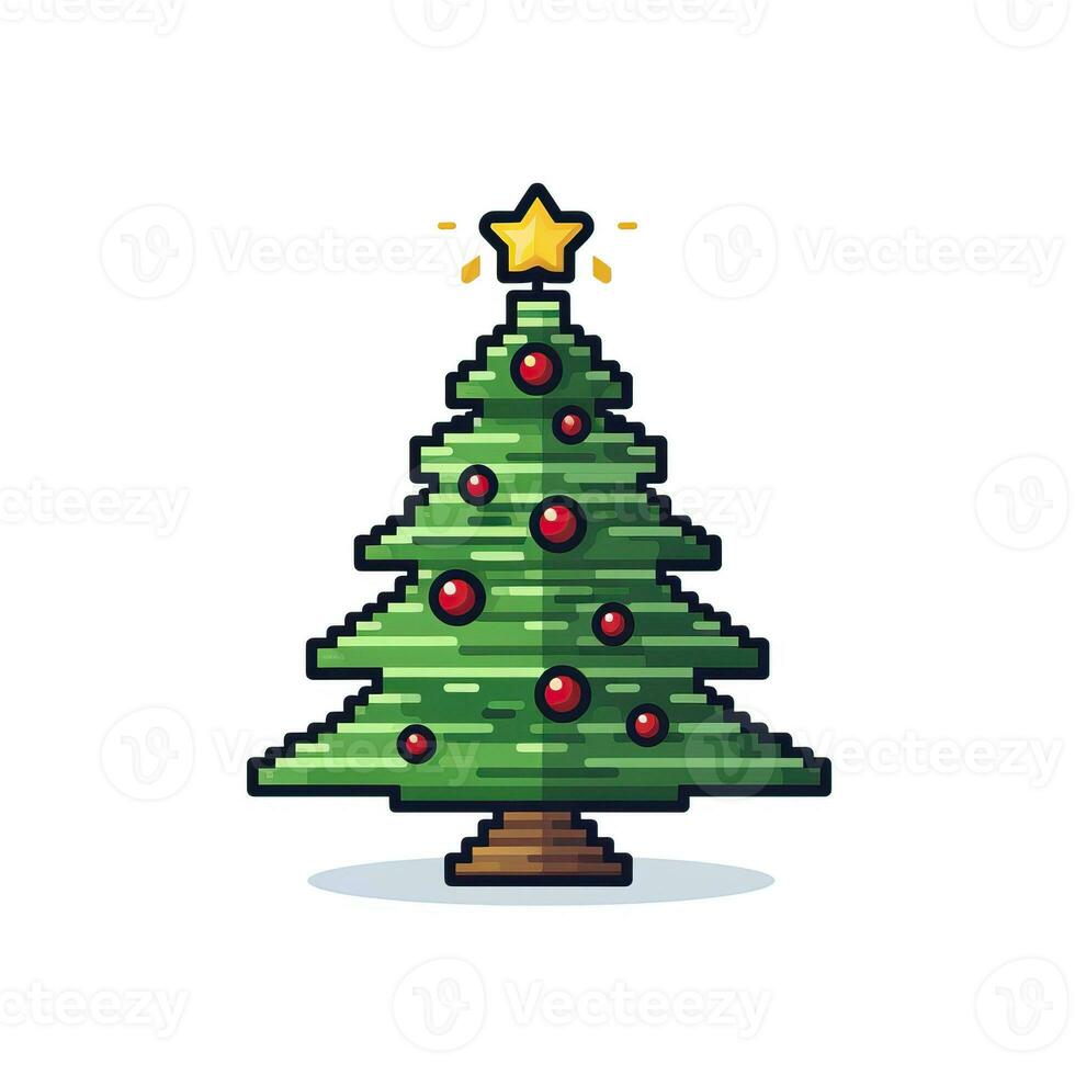 Simple cartoon pixel art Christmas tree high quality ai generated image photo