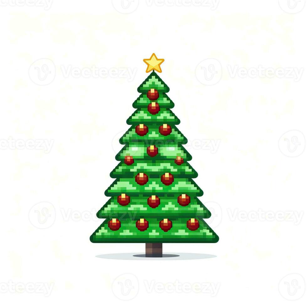 Simple cartoon pixel art Christmas tree high quality ai generated image photo