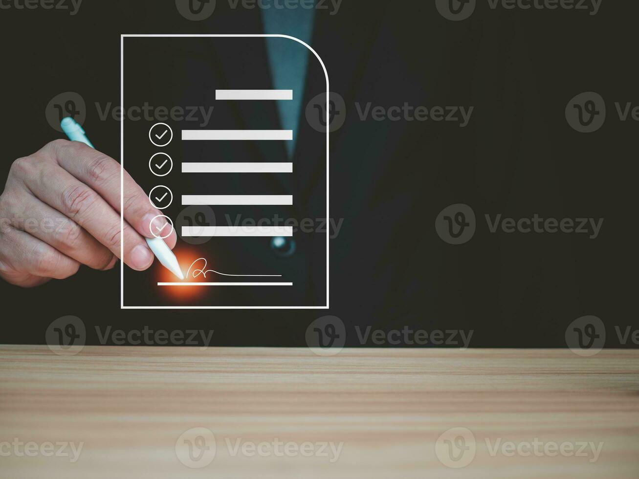 Businessman use electronic pen sign signature on electronic E-signing, data sheet document management, Electronic signature photo