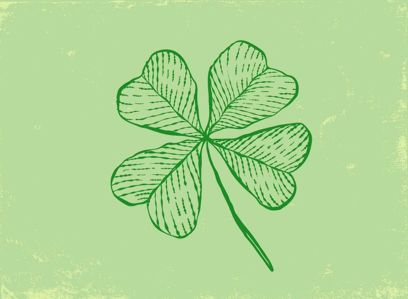 Vector vintage icon of clover with four leaf for Patrick's day.