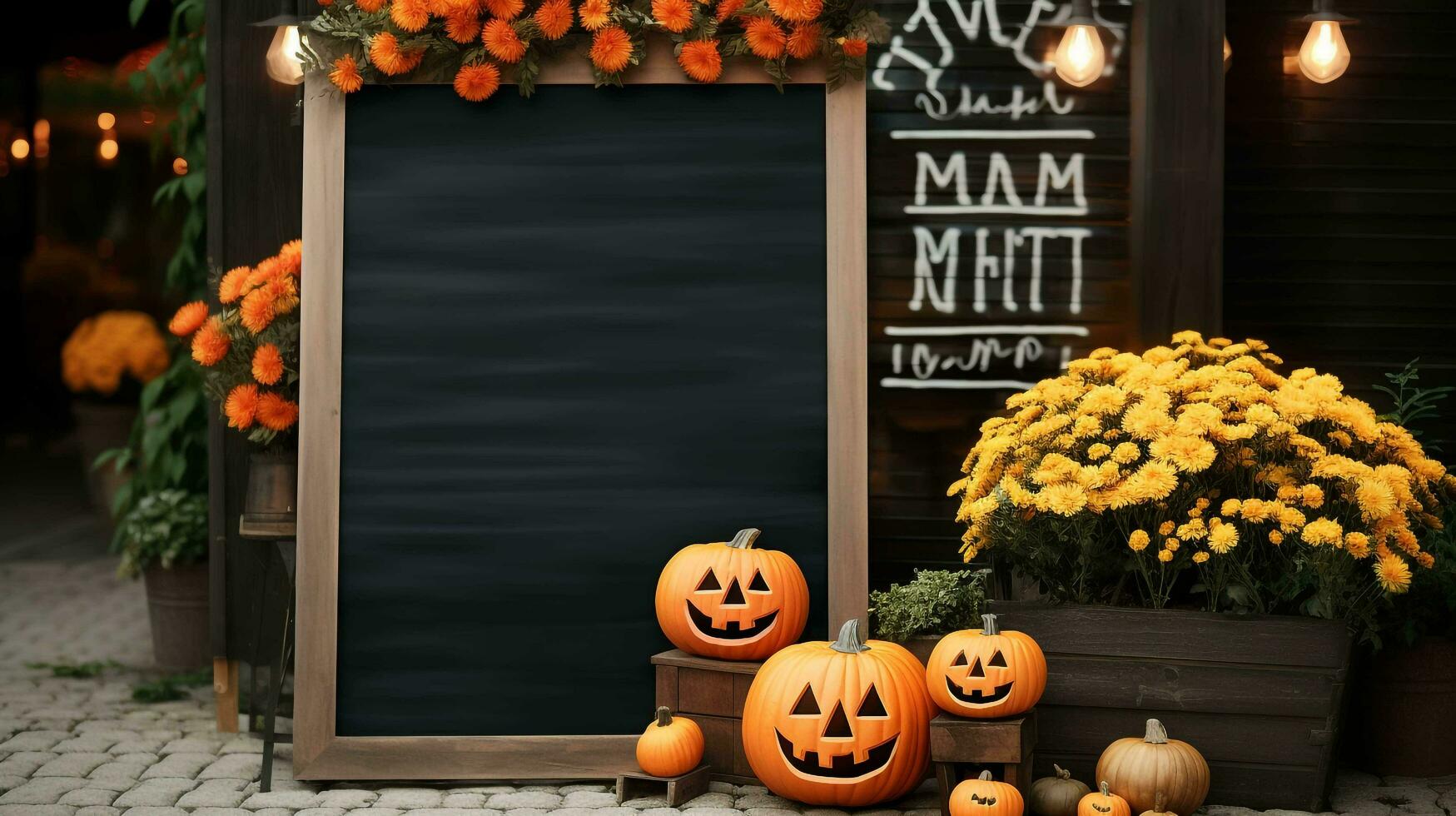 Halloween welcome signboard mockup, AI generated photo