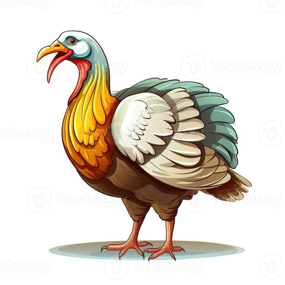 Cartoon Thanksgiving turkey isolated on white background high quality ai generated image photo