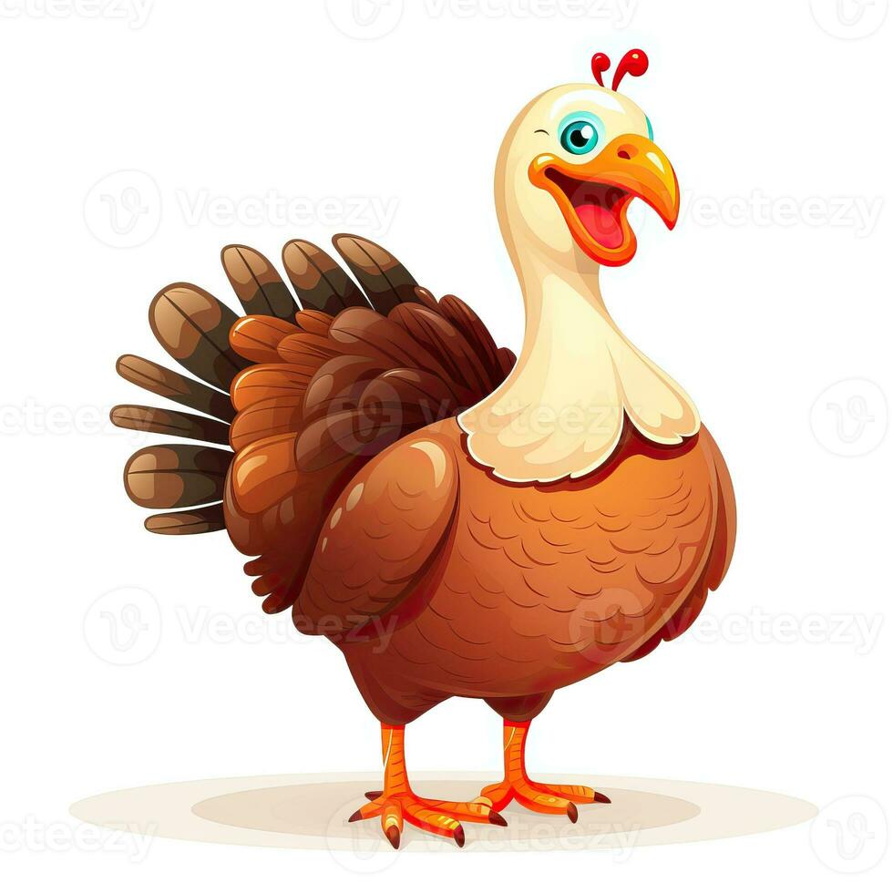 Cartoon Thanksgiving turkey isolated on white background high quality ai generated image photo