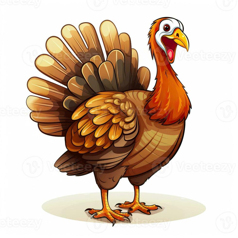 Cartoon Thanksgiving turkey isolated on white background high quality ai generated image photo