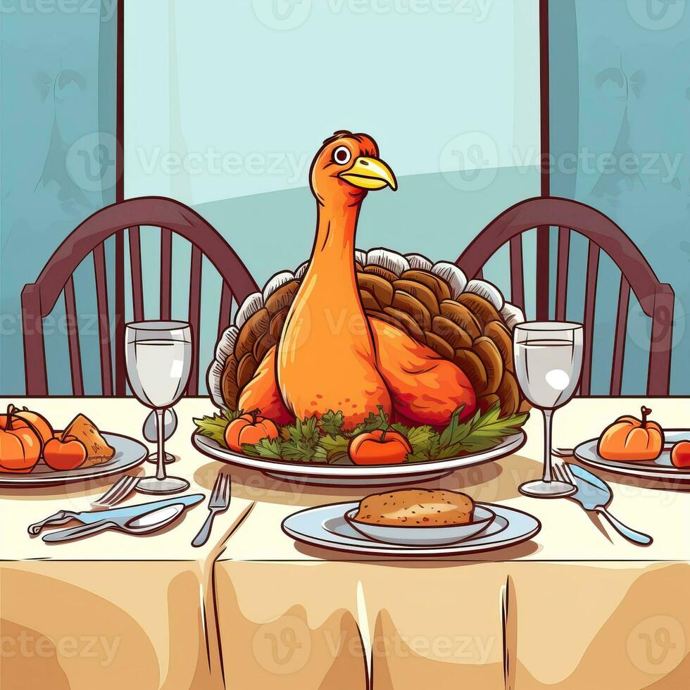 Thanksgiving simple cute cartoon turkey high quality ai generated image photo