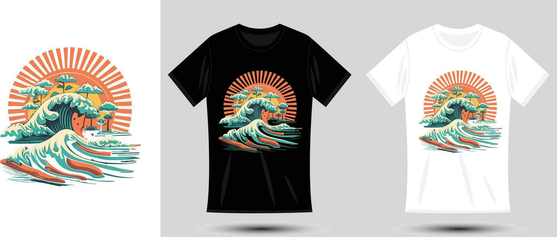 vector camiseta diseño de vistoso y vibrante olas y nubes antes de creciente Dom