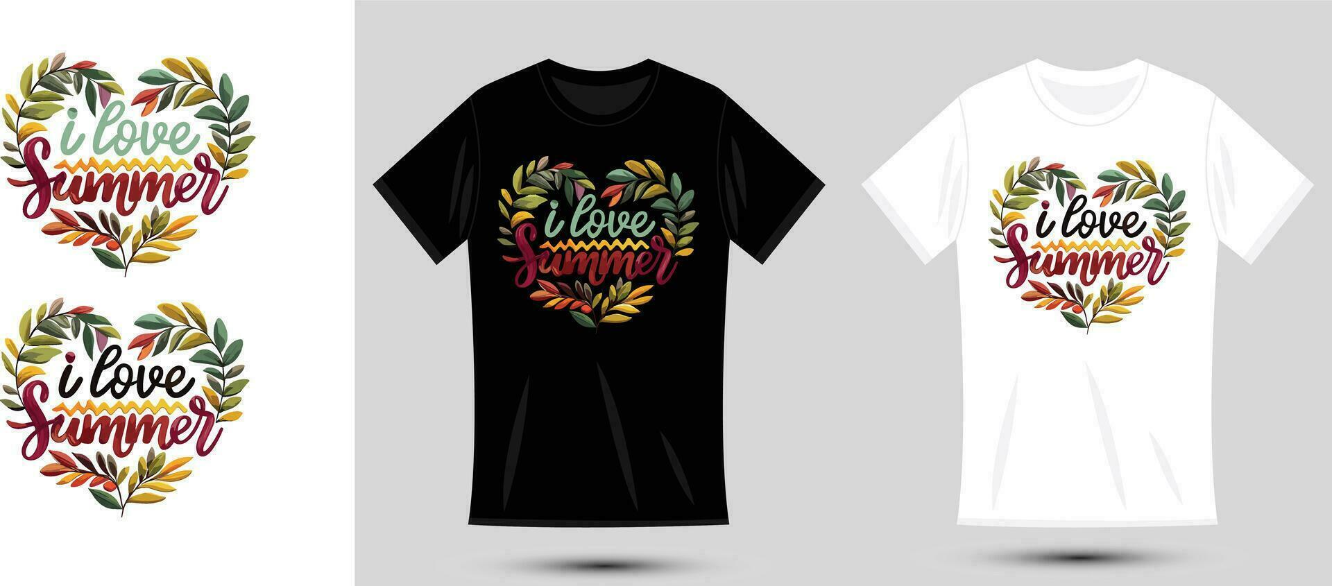 Typography and Floral T shirt Design. I Love Summer vector