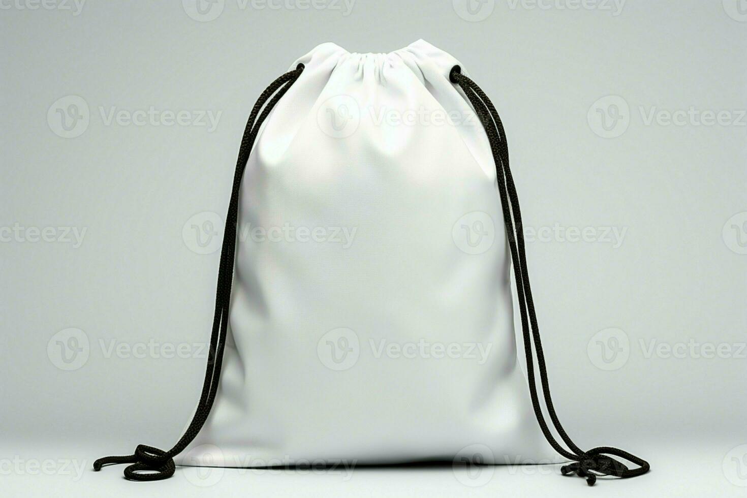 Elegant pairing plain white bag secured by a contrasting black drawstring rope AI Generated photo