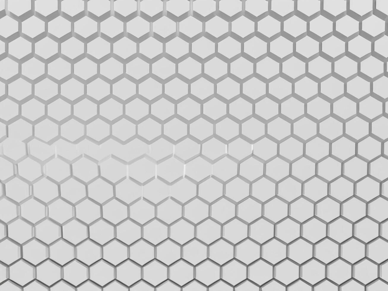 abstract 3d rendering of white cubes with hexagons. futuristic technology and design of futuristic surface pattern. photo