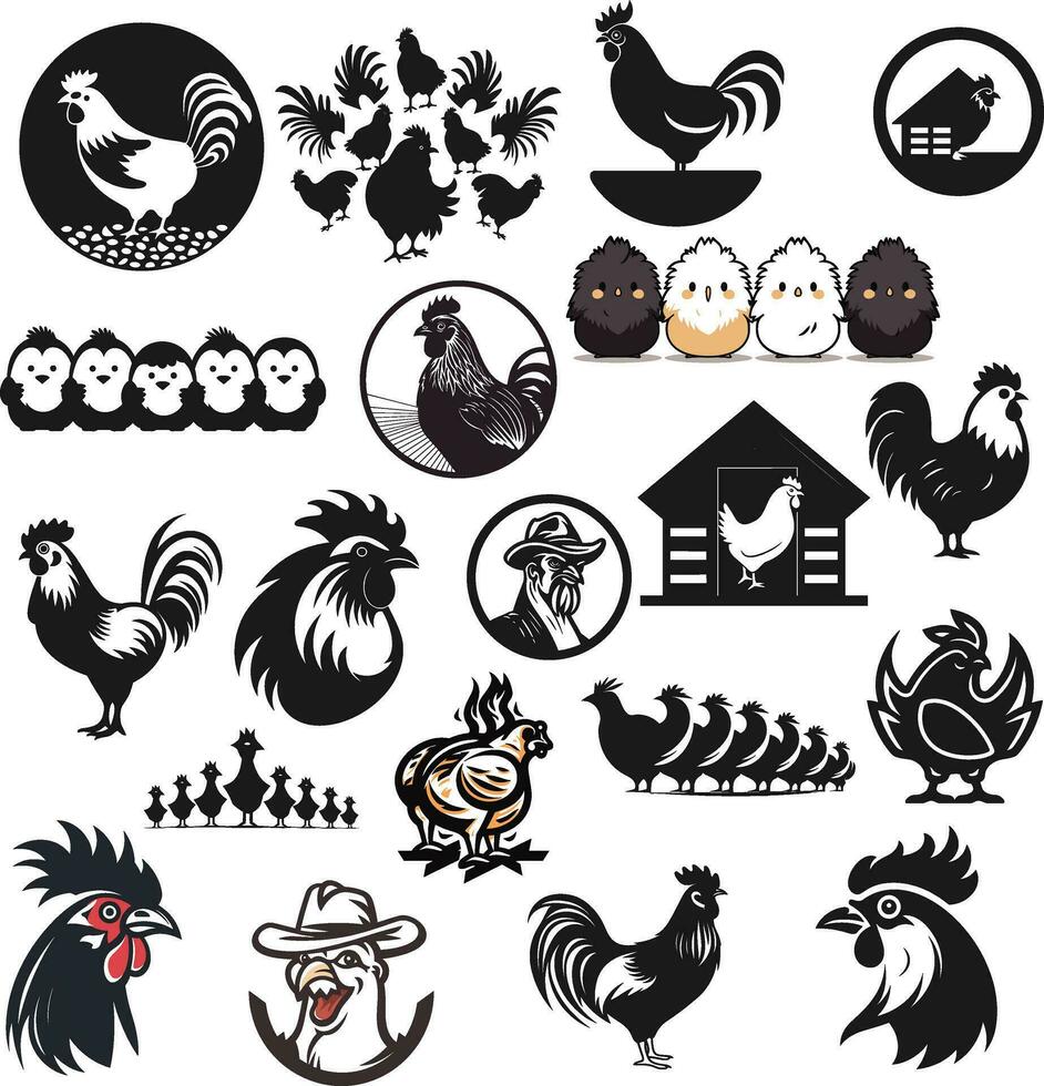 Chicken silhouette bundle, Firm animals vector