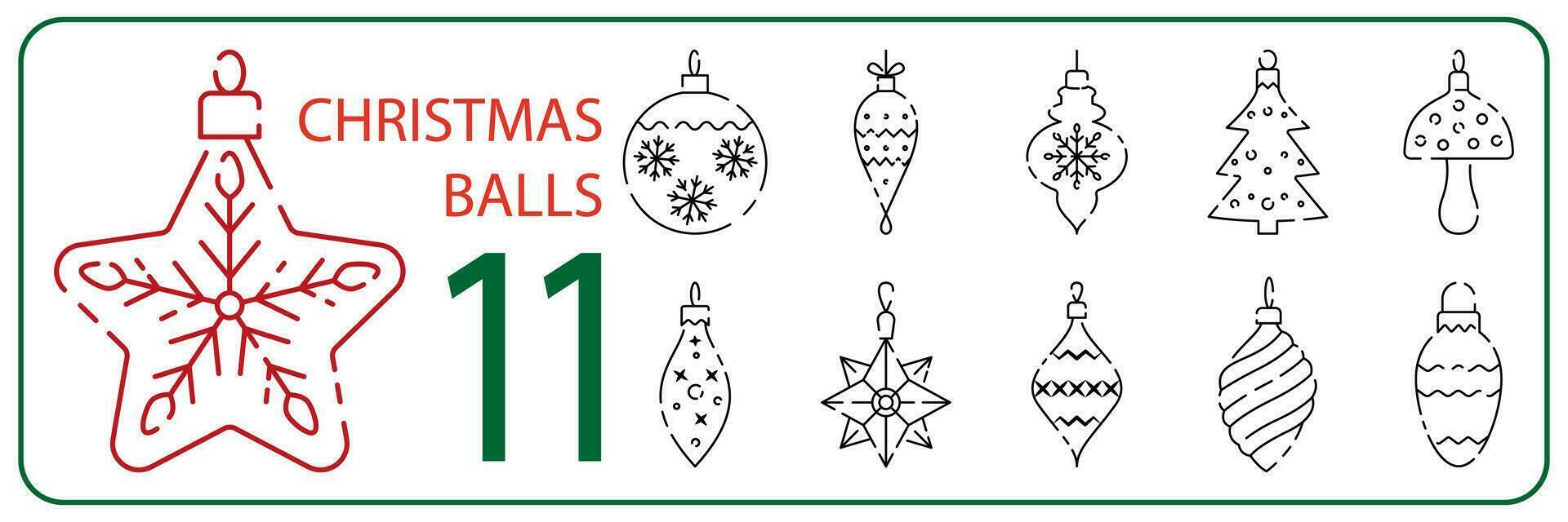 Christmas ball line icon set. Vector christmas tree toys and ball. Happy new year and holiday. Decoration.