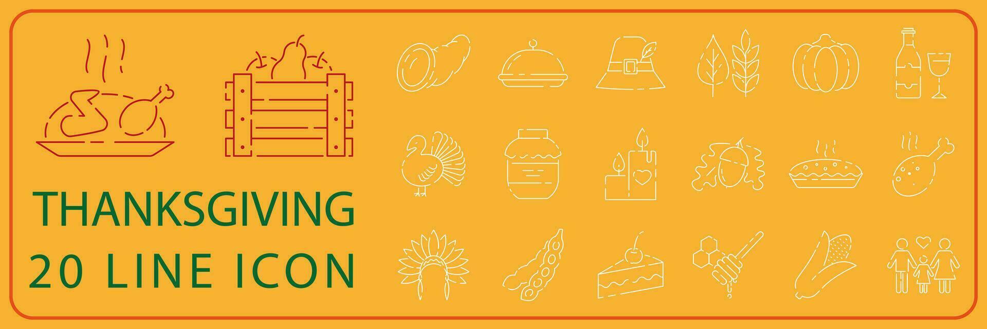 Thanksgiving Day Outline line Icons set vector. Happy holiday. vector