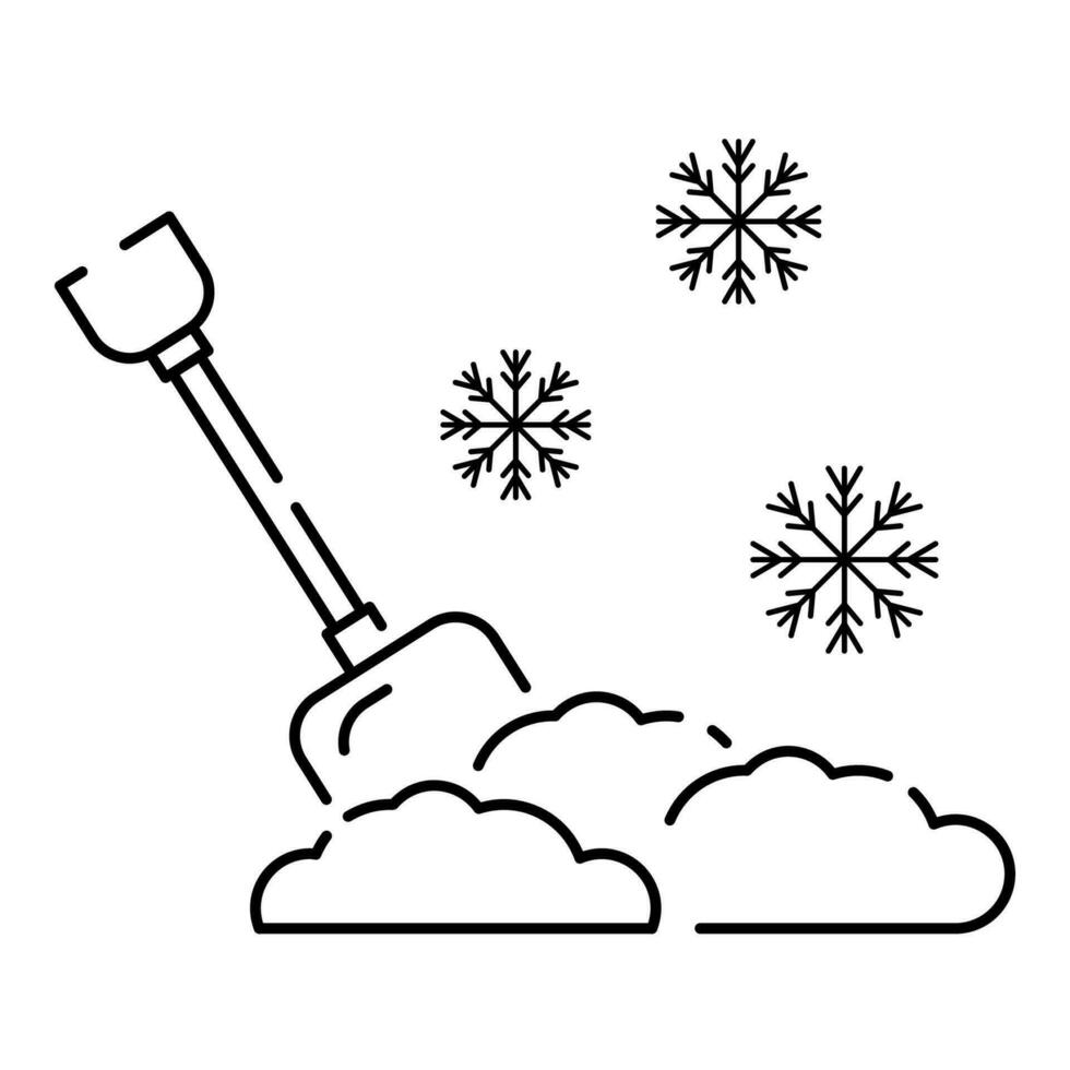 Snow removal, snow blower icon in black line style icon, style. Winter season vector background. Shovel.