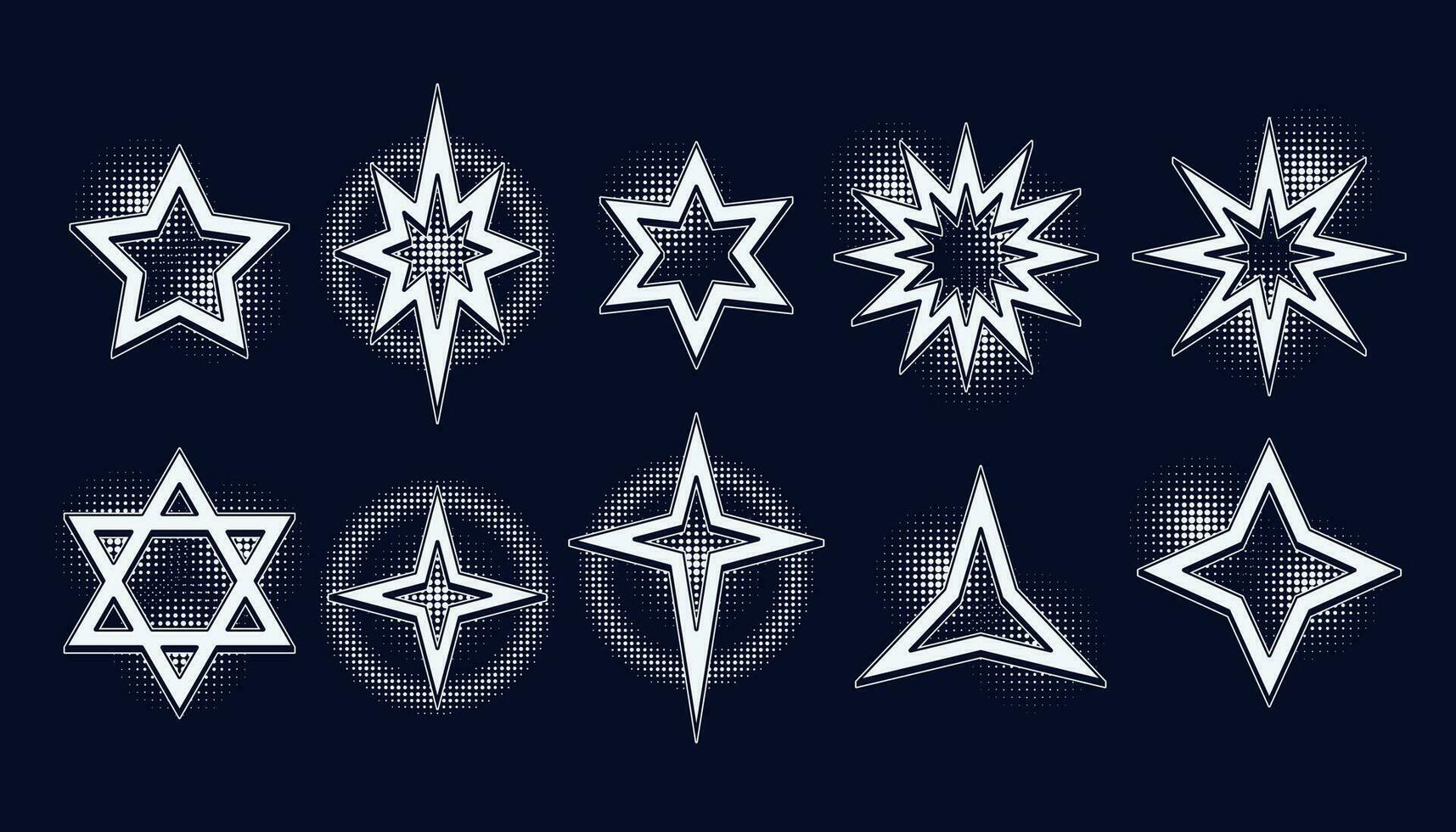 Set of black and white stars in vintage style vector