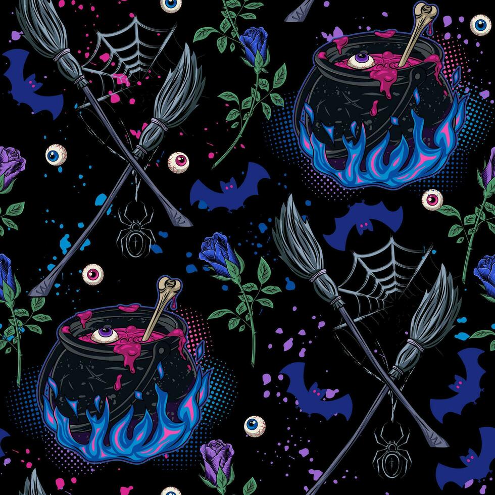 Halloween pattern with magic stuff vector