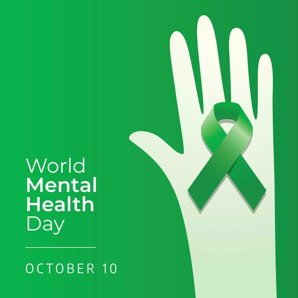 World Mental Health Day vector design template good for celebration usage. green ribbon vector design. flat ribbon design. flat design. vector eps 10.