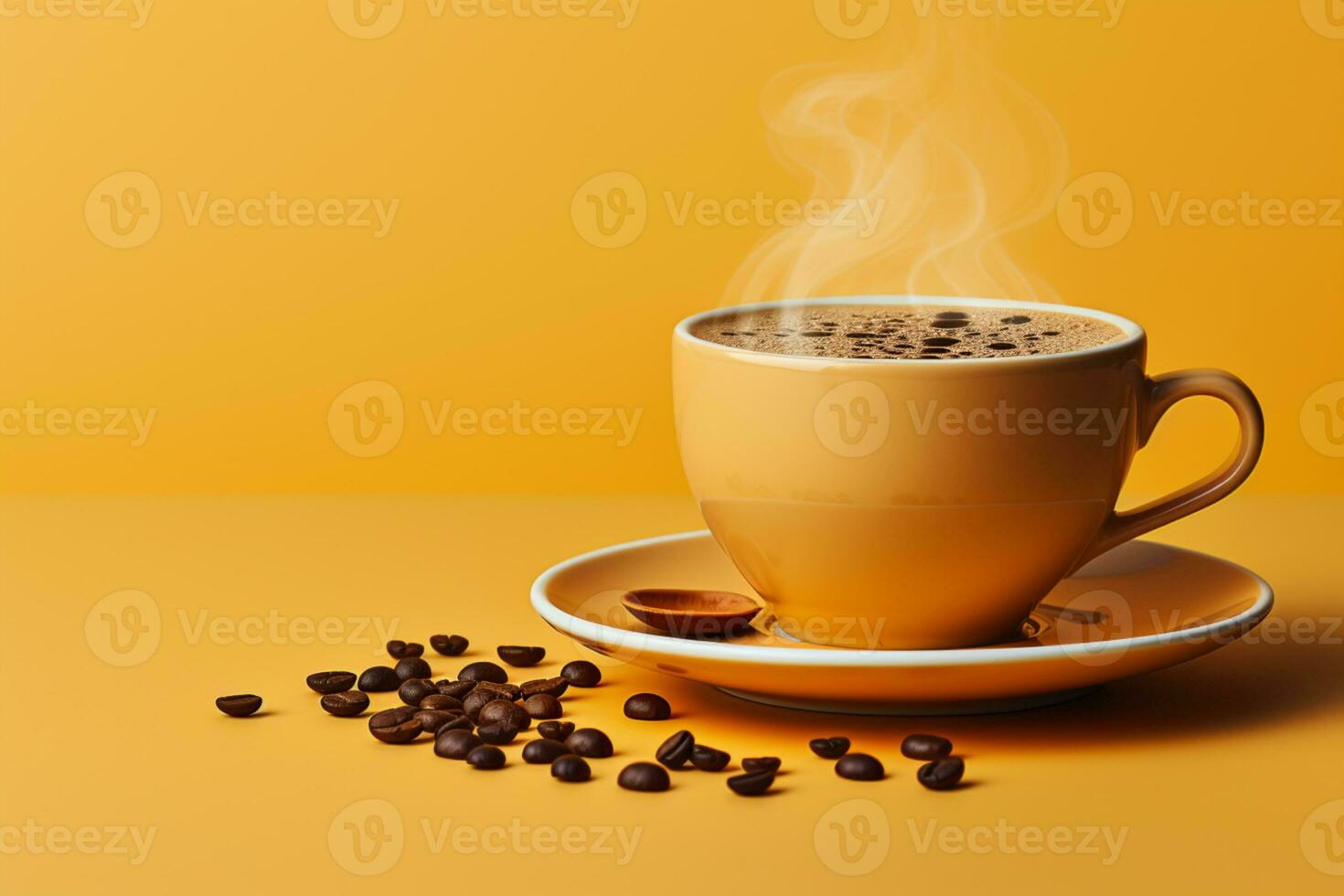 Retro coffee design Yellow pattern with halftone on gradient background and line icon AI Generated photo