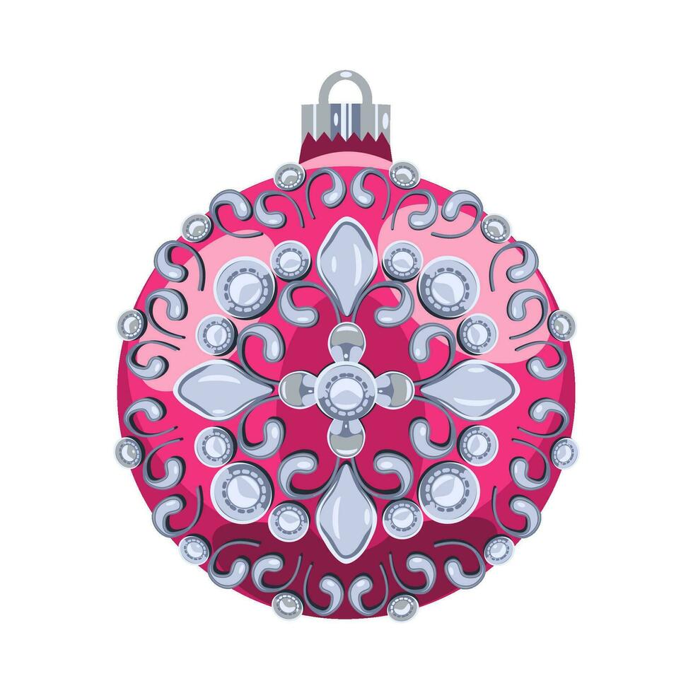 Red Christmas ball with silver ornaments isolated on white background vector