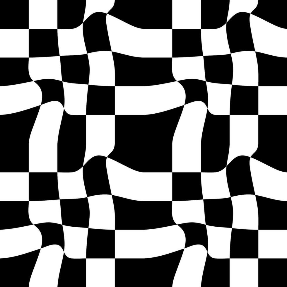 Abstract seamless pattern with geometric shapes. Vector illustration. Futuristic black and white background with distortions and bulges.