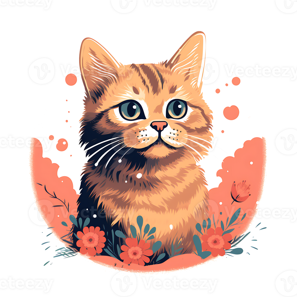 Retro Risograph Cat clipart PNG AI Generated