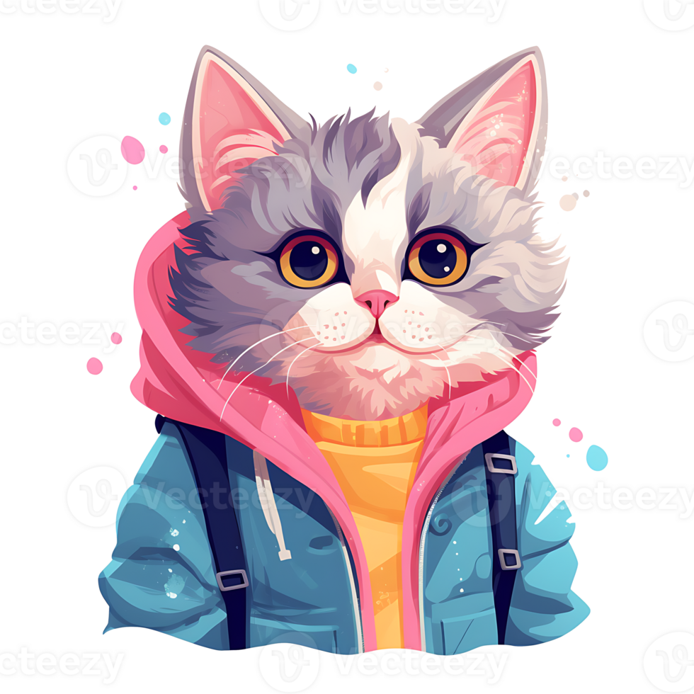 Retro Risograph Cat clipart PNG AI Generated