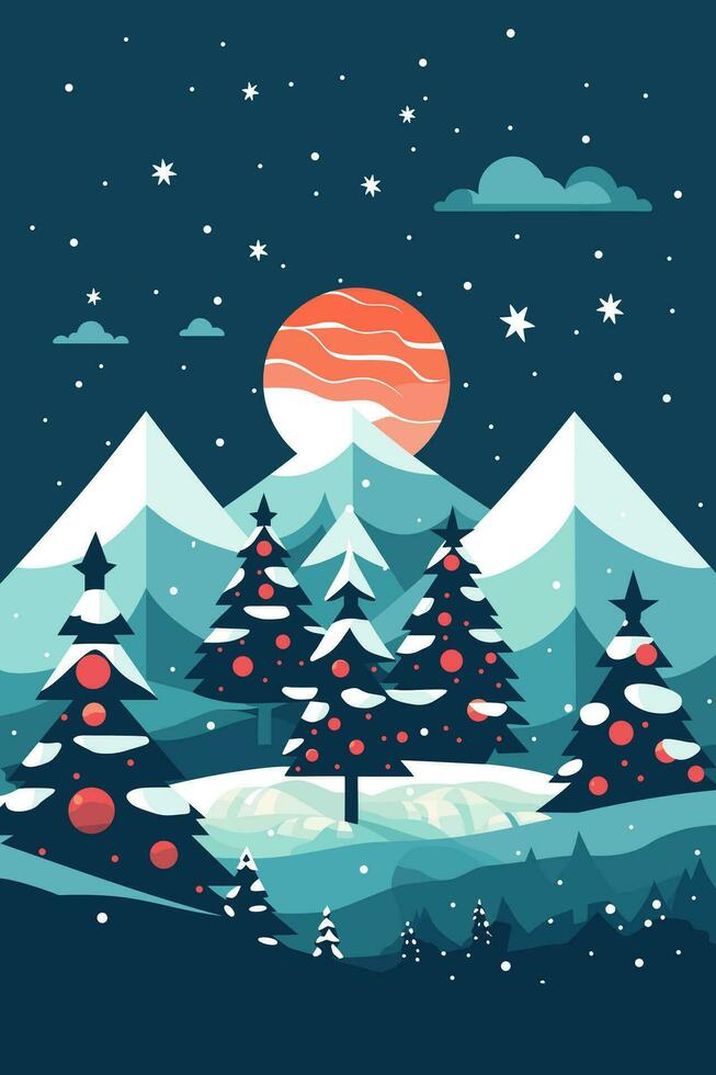 Christmas Winter Wonderland Flat Vector Greeting Card Illustration