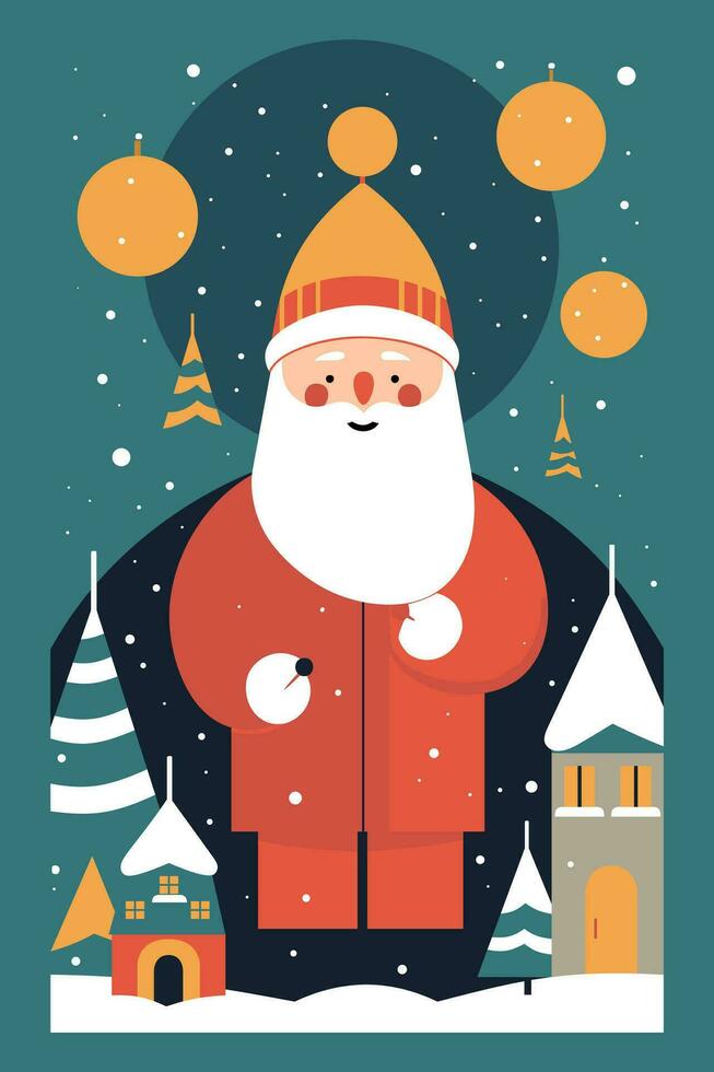 Christmas Winter Wonderland Flat Vector Greeting Card Illustration