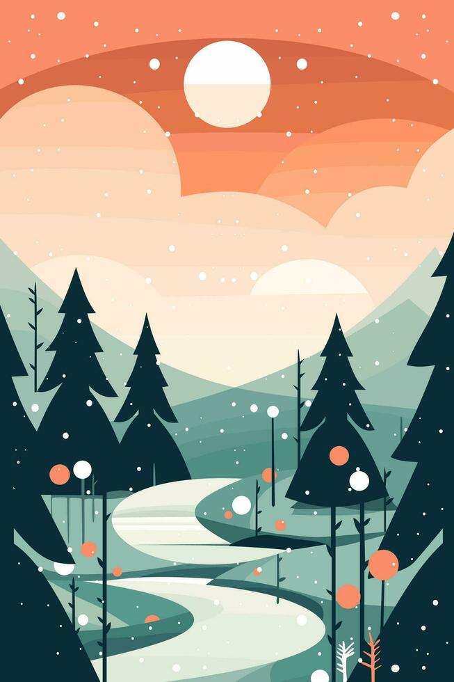 Navidad invierno mundo maravilloso plano vector saludo tarjeta ilustración