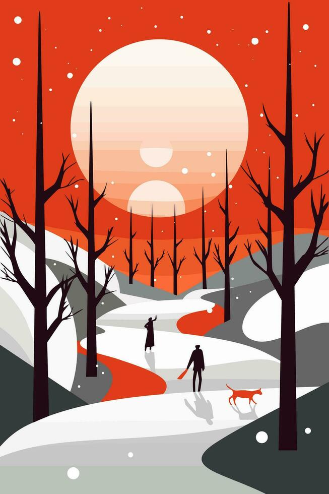 Navidad invierno mundo maravilloso plano vector saludo tarjeta ilustración